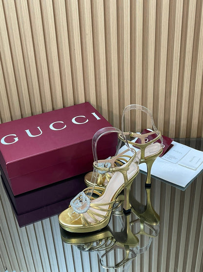 GUCCI 26S HIGH-HEELED SANDALS 125 MM IN GOLD CALFSKIN