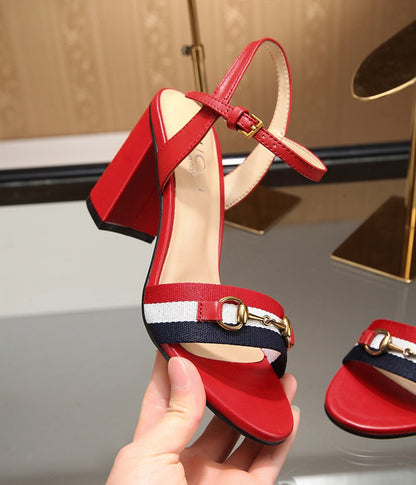 GG HIGH HEELS SANDAL 80 IN RED CALFSKIN MIX FABRIC