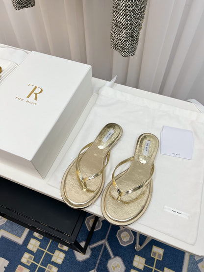 THE ROW 26S THONG SANDALS IN GOLD CALFSKIN