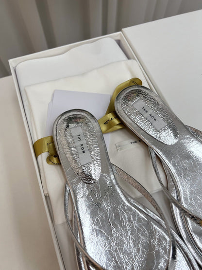 THE ROW 26S THONG SANDALS IN SILVER CALFSKIN