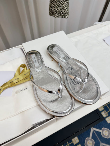 THE ROW 26S THONG SANDALS IN SILVER CALFSKIN