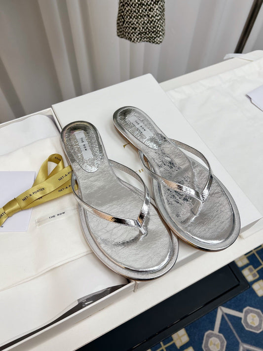 THE ROW 26S THONG SANDALS IN SILVER CALFSKIN