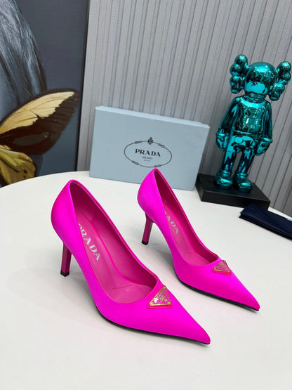 PRADA 26S POINTED TOE PUMPS STILETTO HEEL 80MM IN FUCHSIA PINK SATIN