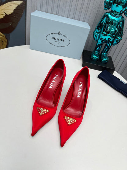 PRADA 26S POINTED TOE PUMPS STILETTO HEEL 80MM IN DARK RED SATIN