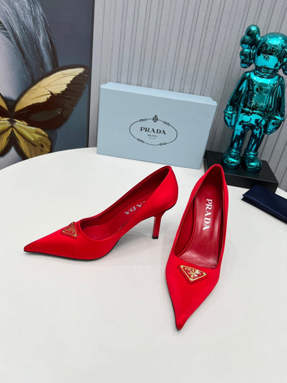 PRADA 26S POINTED TOE PUMPS STILETTO HEEL 80MM IN DARK RED SATIN