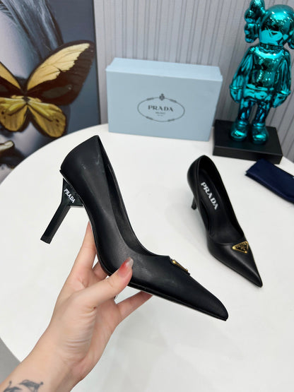 PRADA 26S POINTED TOE PUMPS STILETTO HEEL 80MM IN BLACK CALFSKIN