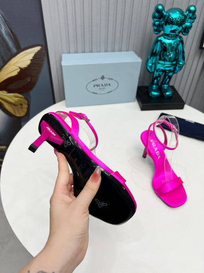 PRADA 26S ANKLE STRAP SANDALS STILETTO HEEL 80MM IN FUCHSIA PINK SATIN