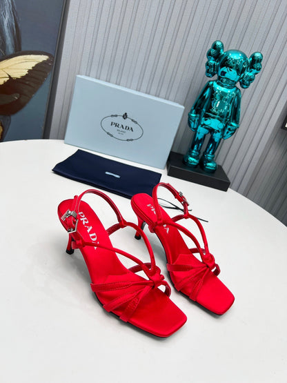 PRADA 26S STRAPPY SANDALS STILETTO HEEL 60MM IN DARK RED SATIN