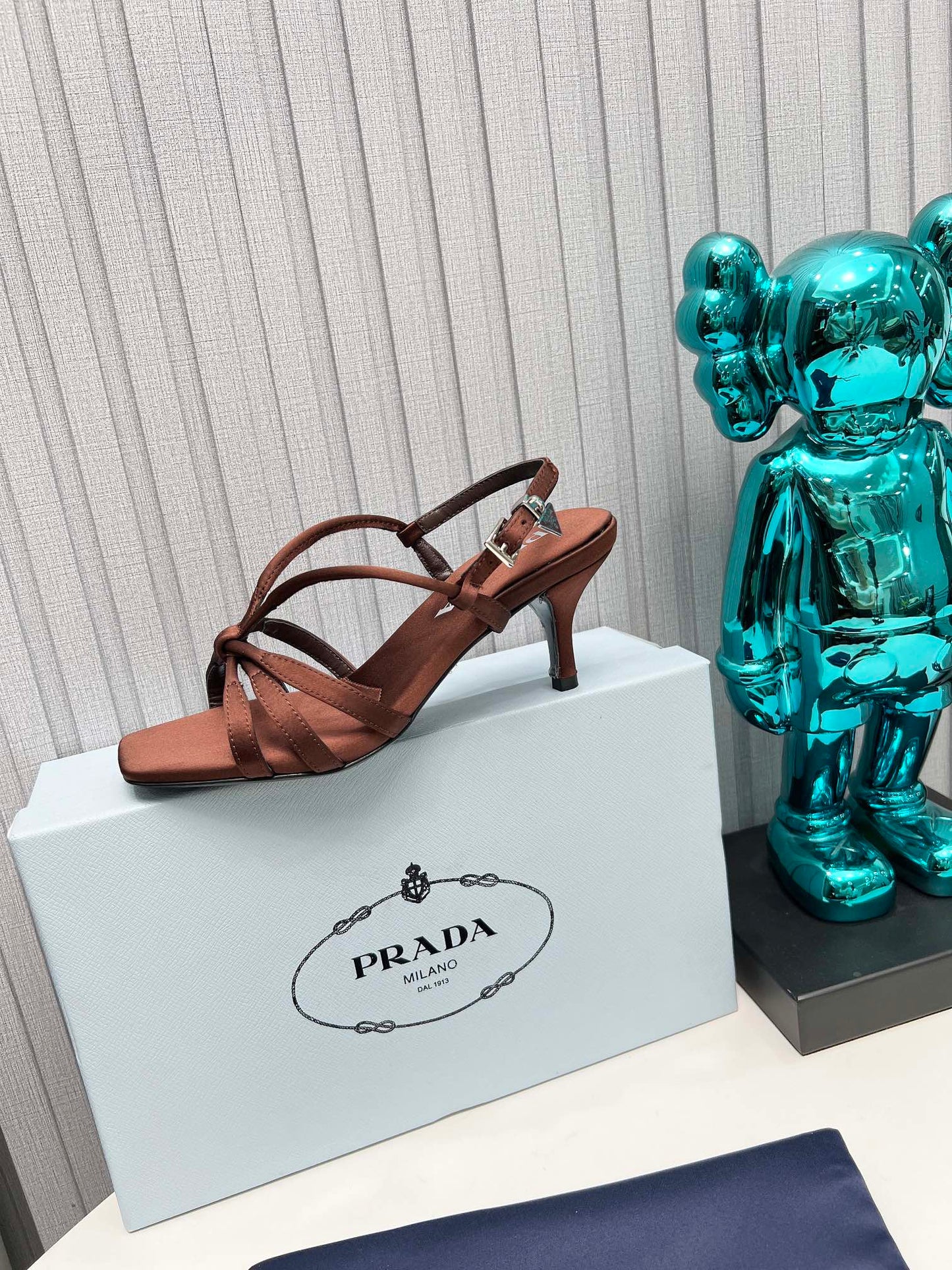 PRADA 26S STRAPPY SANDALS STILETTO HEEL 60MM IN DARK BROWN SATIN