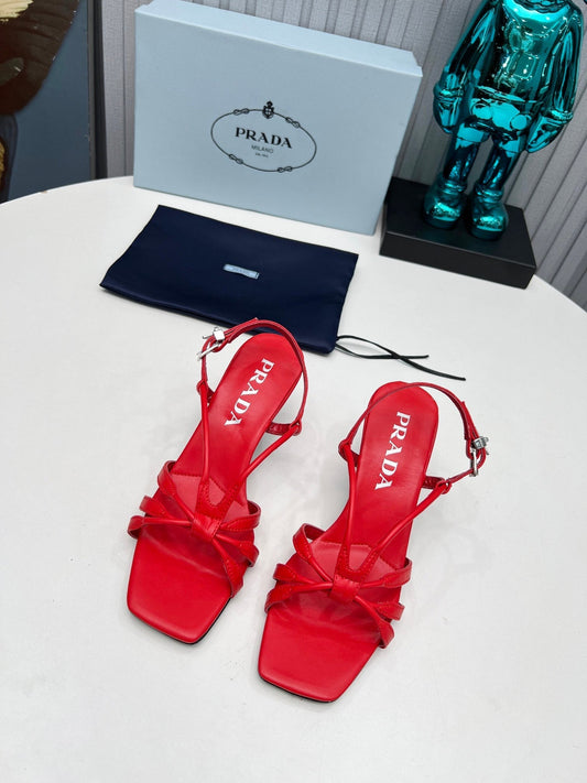 PRADA 26S STRAPPY SANDALS STILETTO HEEL 60MM IN DARK RED CALFSKIN