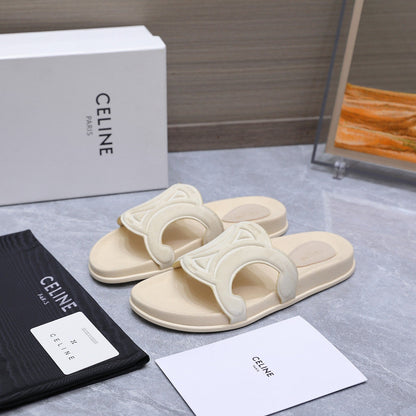 CELINE 26S TRIOMPHE SLIDES IN CREAM WHITE SUEDE