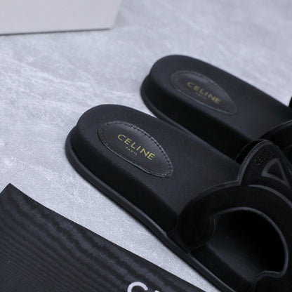 CELINE 26S TRIOMPHE SLIDES IN BLACK SUEDE