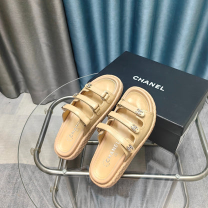 CC 25C Sandal Triple Straps Beige Calfskin