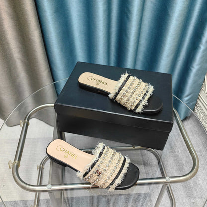 CC 25 Mule Raffia Strass