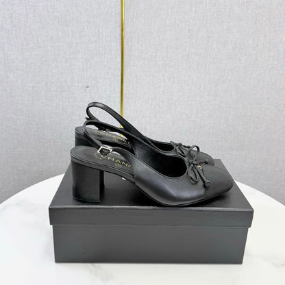 CHANEL 26S SLINGBACK HEELS 45 MM IN BLACK LAMBSKIN AND FABRIC