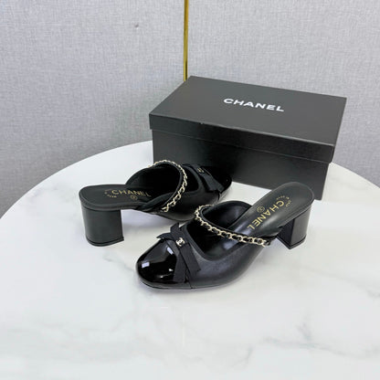 CHANEL 26S HIGH HEEL MULES 45 MM IN BLACK LAMBSKIN