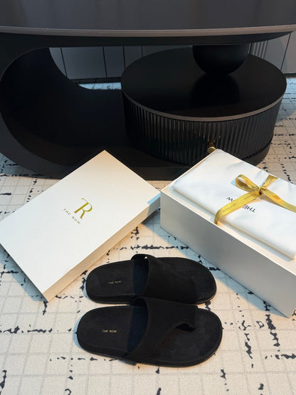 THE ROW 26S THONG SLIDE SANDALS IN BLACK SUEDE