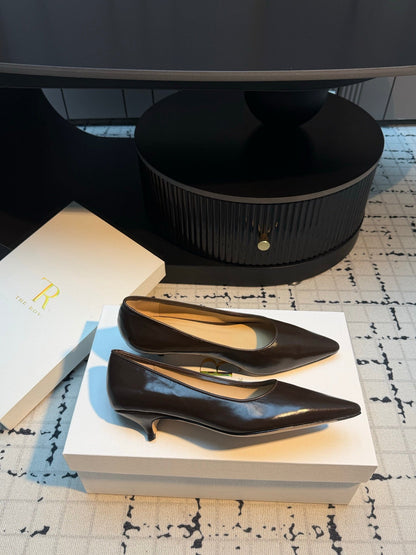 THE ROW 26S POINTED TOE HIGH HEELS 35MM IN DARK BROWN CALFSKIN