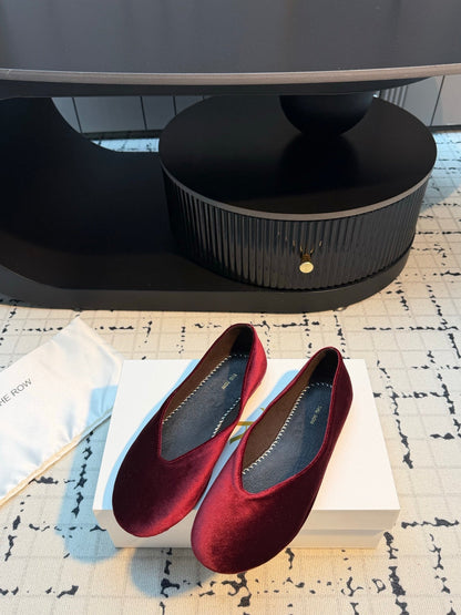 THE ROW 26S CLASSIC BALLET FLATS IN DARK RED VELVET