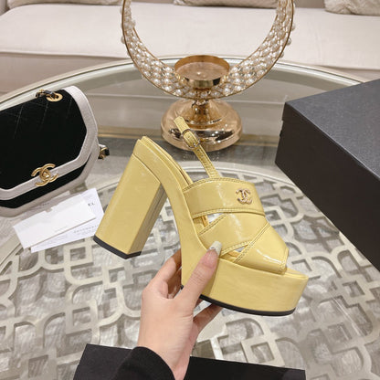 sandals yellow patent crumpled lambskin