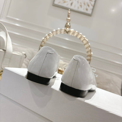 SUZY POINTY TOE BALLERINA IN WHITE PATENT CALFSKIN