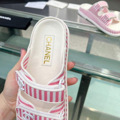 Stripes Casual  Flat Sandals Light Pink White