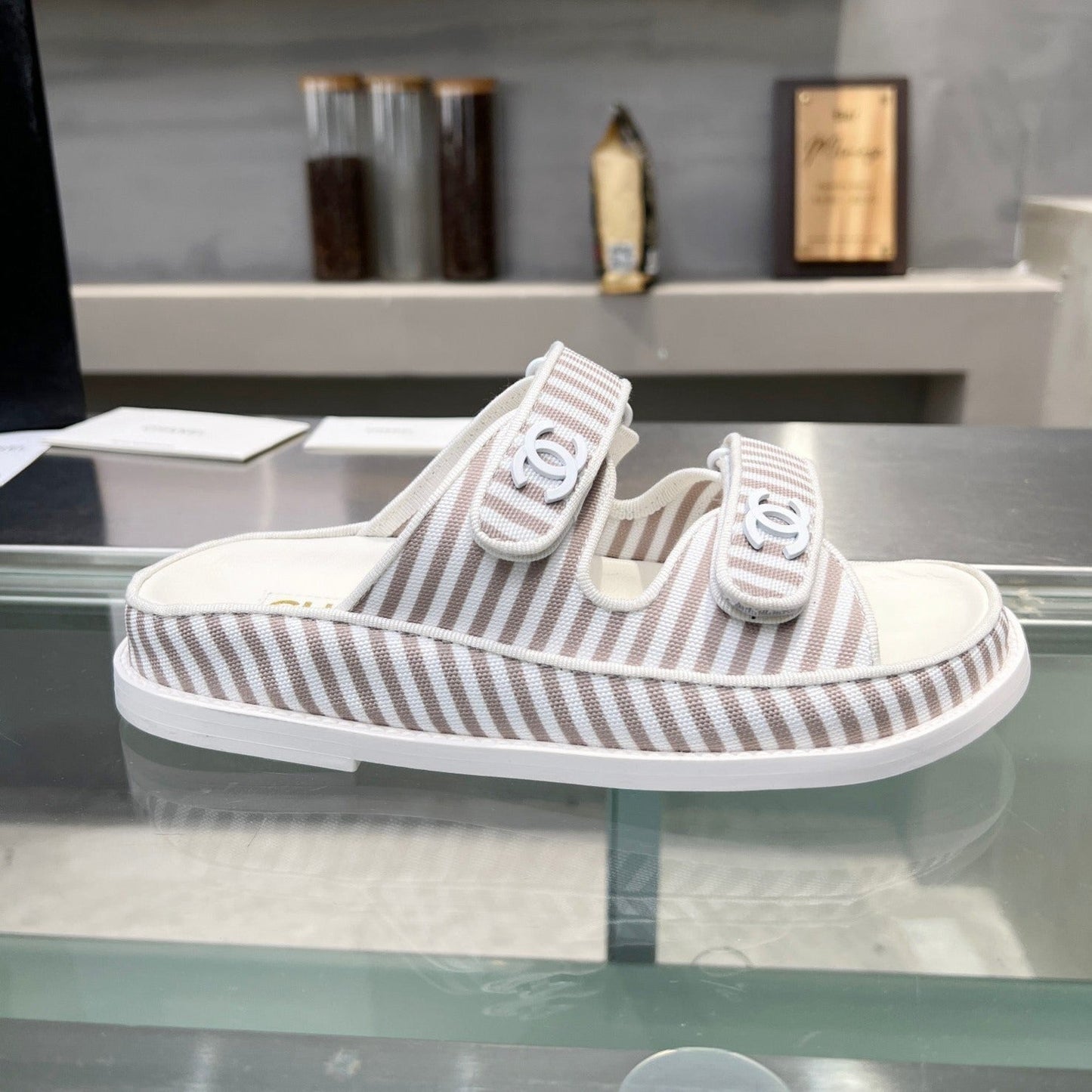 Stripes Casual  Flat Sandals Gray White