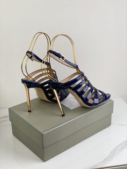 HIGH SANDAL 10 CM IN NAVY BLUE CALFSKIN