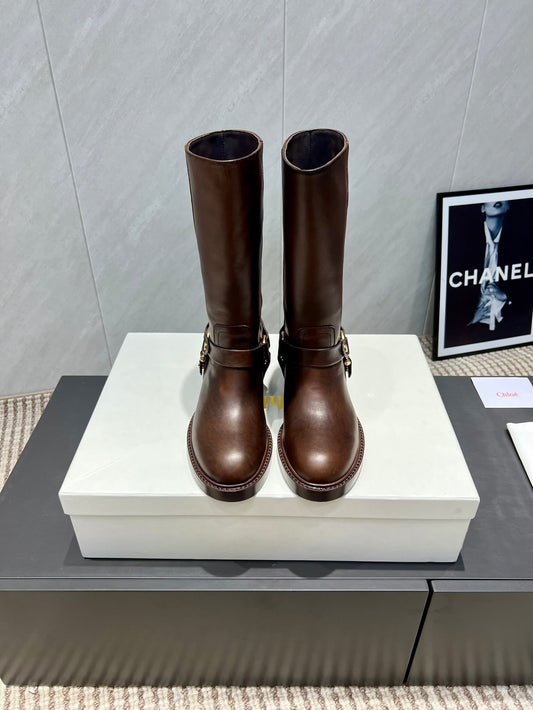 CHLOÉ 26S KNEE-HIGH BOOTS IN DARK BROWN CALFSKIN