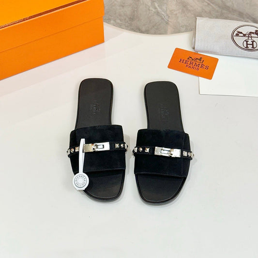 HM 26S GIULIA SANDAL IN BLACK SUEDE AND CALFSKIN SILVER HARDWARE