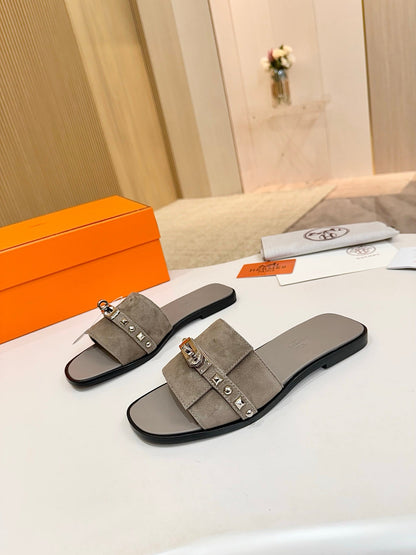 HM 26S GIULIA SANDAL IN GREY SUEDE AND CALFSKIN SILVER HARDWAREC