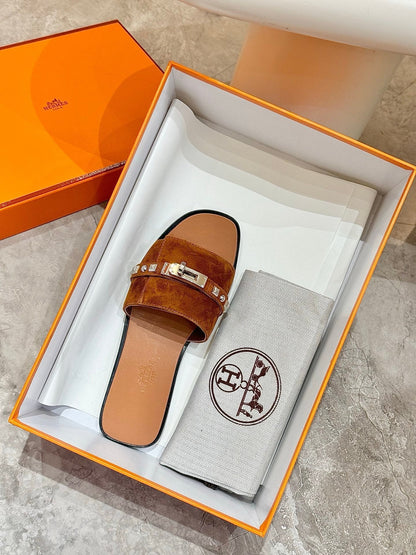 HM 26S GIULIA SANDAL IN CARAMEL BROWN SUEDE AND CALFSKIN SILVER HARDWARE