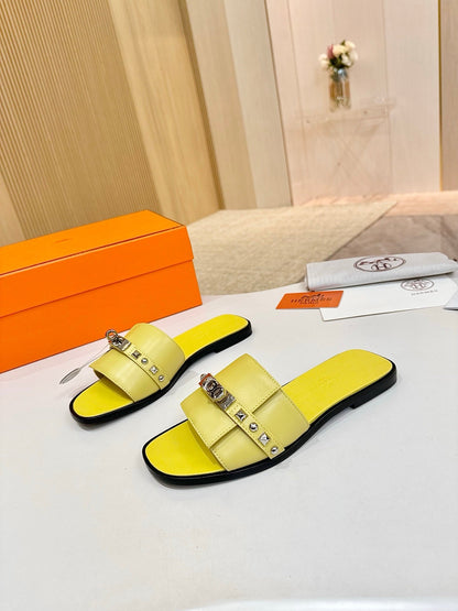 HM 26S GIULIA SANDAL IN YELLOW CALFSKIN SILVER HARDWARE