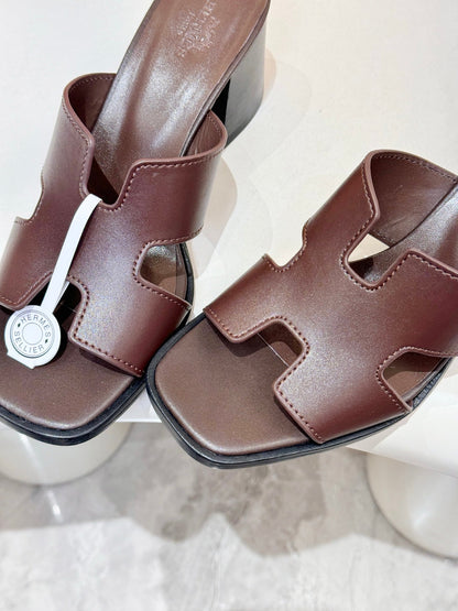 HM 26S HELIA SANDAL 70MM IN DARK BROWN CALFSKIN