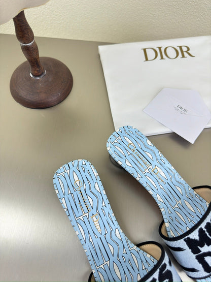 DWAY HEELED SLIDE EMBROIDERED COTTON AND LIGHT PINK MISS DIOR ALLOVER MOTIF 35 MM