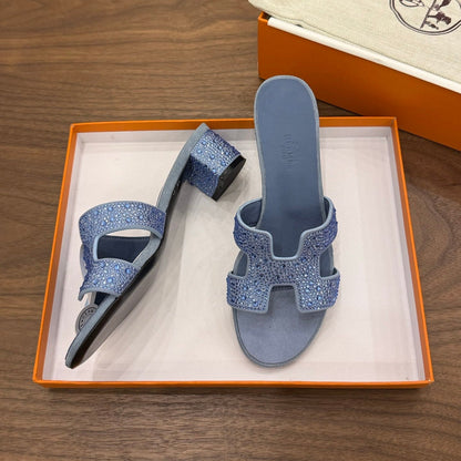 HM 26S OASIS SANDAL IN DUSTY BLUE SUEDE WITH CRYSTALS