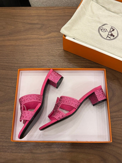 HM 26S OASIS SANDAL IN HOT PINK SUEDE WITH CRYSTALS