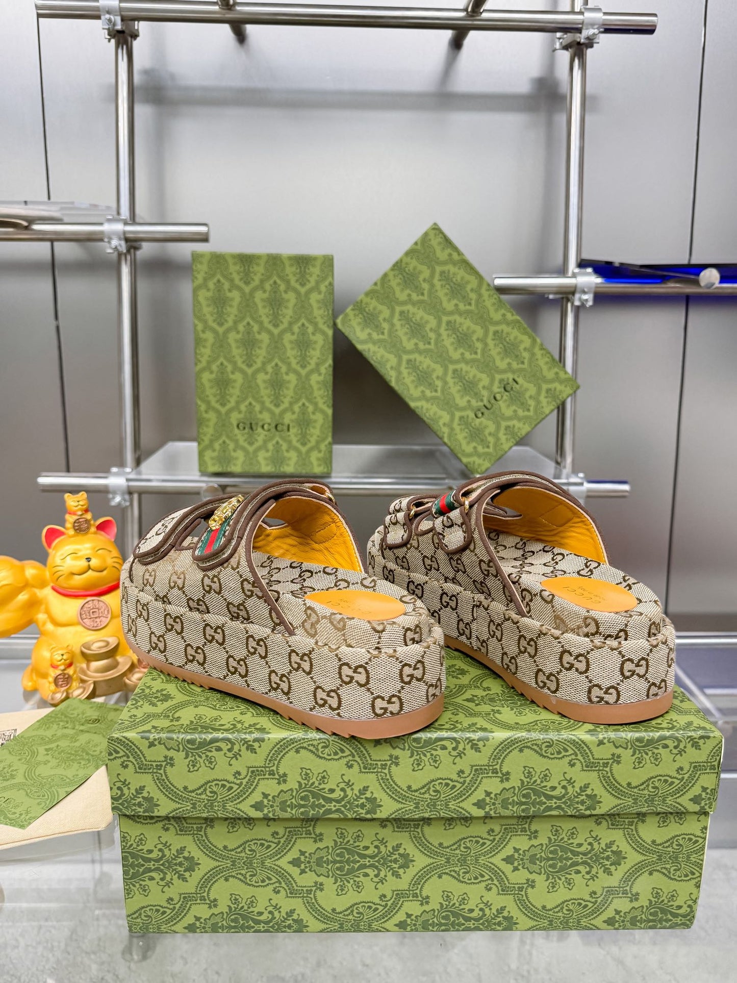 GG SANDALS 22 IN BEIGE FABRIC WITH GOLD HARDWARE