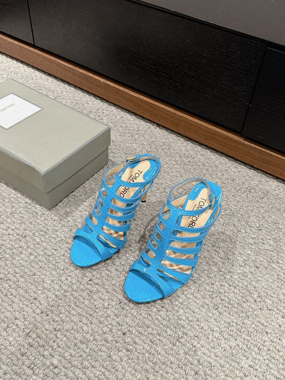 HIGH SANDAL 10 CM IN AZURE BLUE CALFSKIN