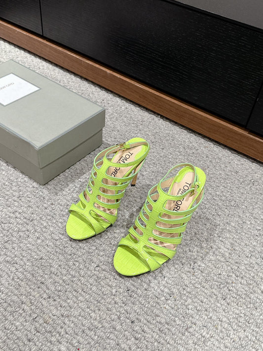 HIGH SANDAL 10 CM IN PEAR GREEN CALFSKIN