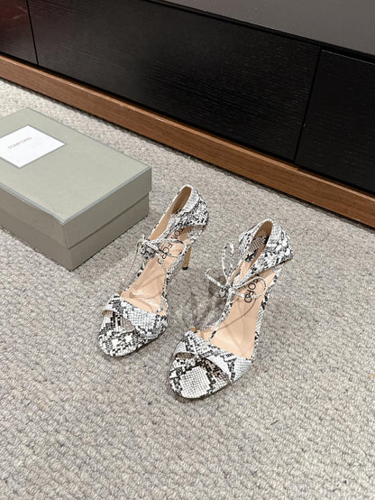 HIGH HEEL 10 CM SANDAL IN BLACK MIX WHITE CALFSKIN 684357