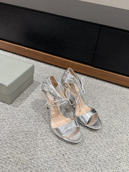 HIGH HEEL 10 CM SANDAL IN SILVER CALFSKIN 684362