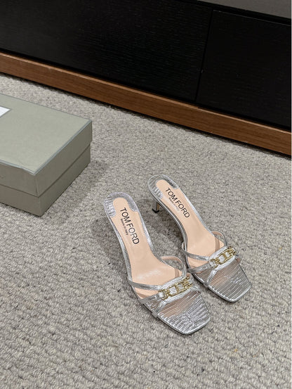 WHITNEY HIGH 6 CM MULE IN SILVER CROCODILE LEATHER