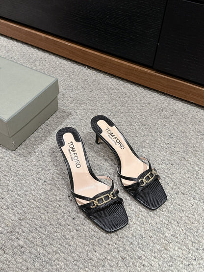 WHITNEY HIGH 6 CM MULE IN BLACK CROCODILE LEATHER