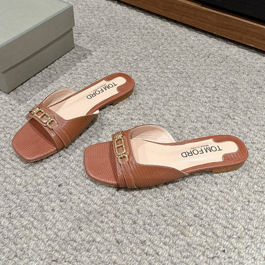 WHITNEY SLIDE IN RED BROWN CROCODILE LEATHER