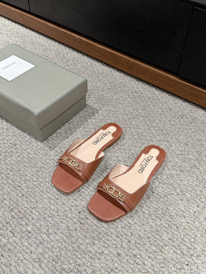 WHITNEY SLIDE IN RED BROWN CROCODILE LEATHER