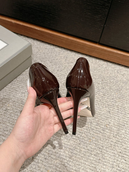 ROMAN HIGH-HEEL 10 CM IN PECAN BROWN CALFSKIN