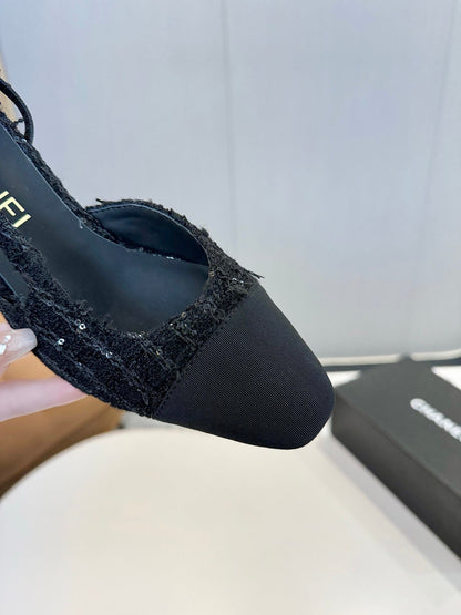 CC SLINGBACK 25S 65 MM IN BLACK TWEED MIX SEQUINS