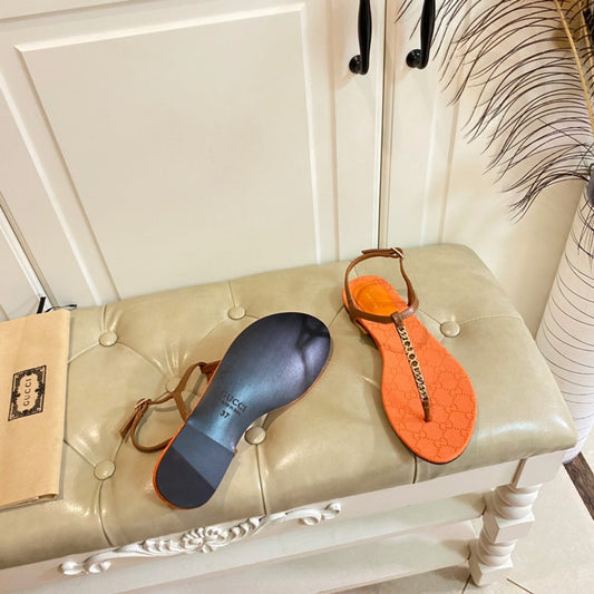 GG SIGNORINA THONG SANDALS IN ORANGE MIX BROWN SHEEPSKIN