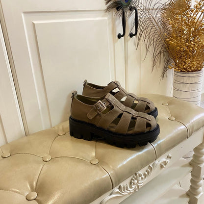 PRADA 26S BUCKLE FISHERMAN SANDALS CHUNKY SOLE IN BROWN CANVAS